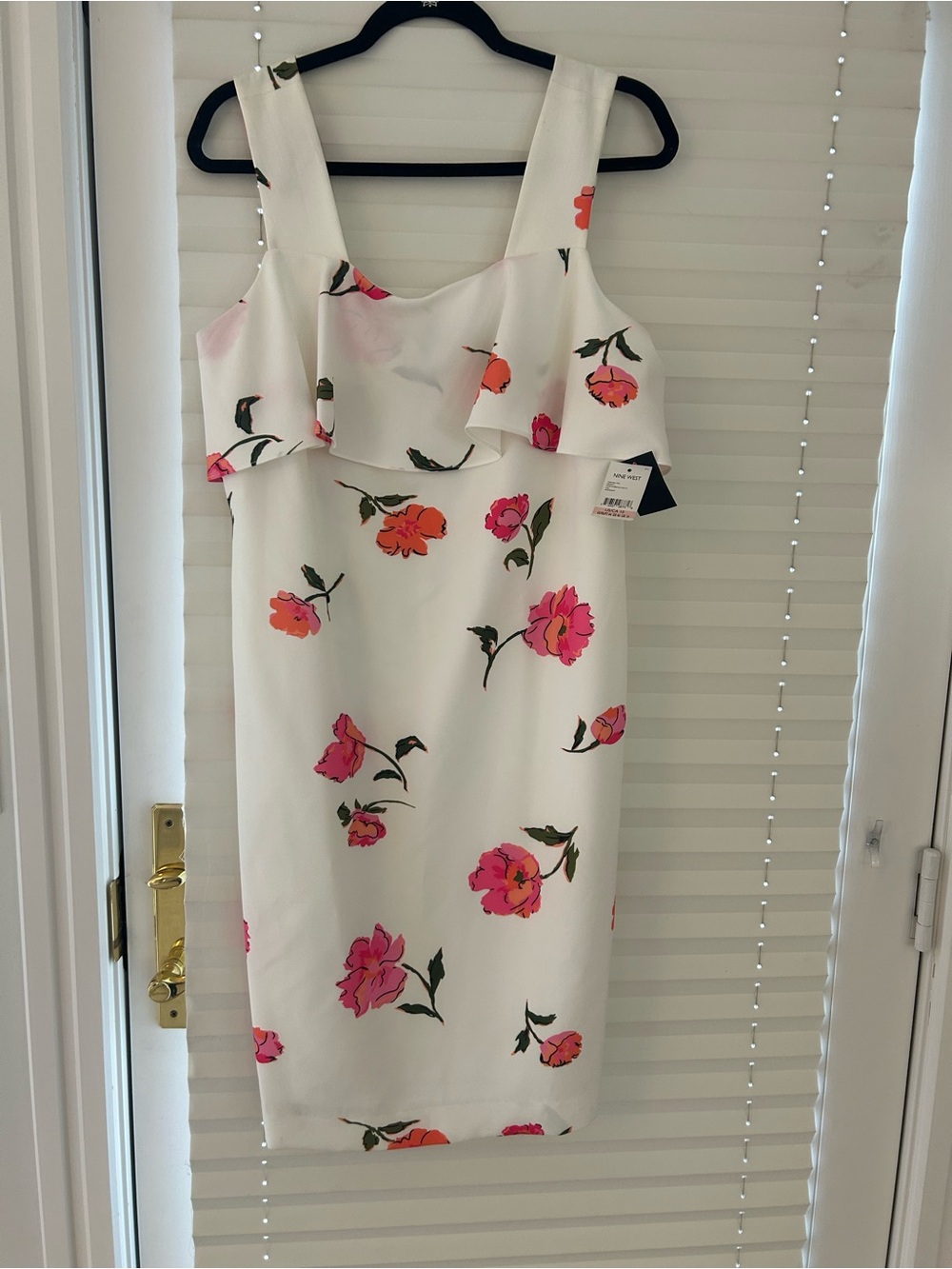 NWT Nine West White Sheath Dress with Floral Accents